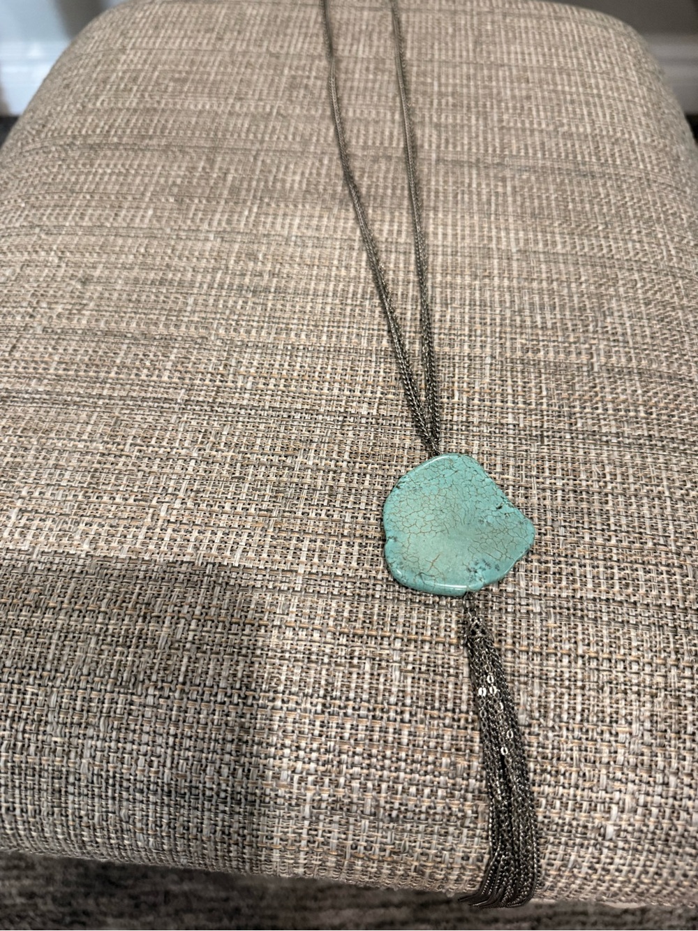 Turquoise Stone Pendant Fringe Necklace - Women Jewelry